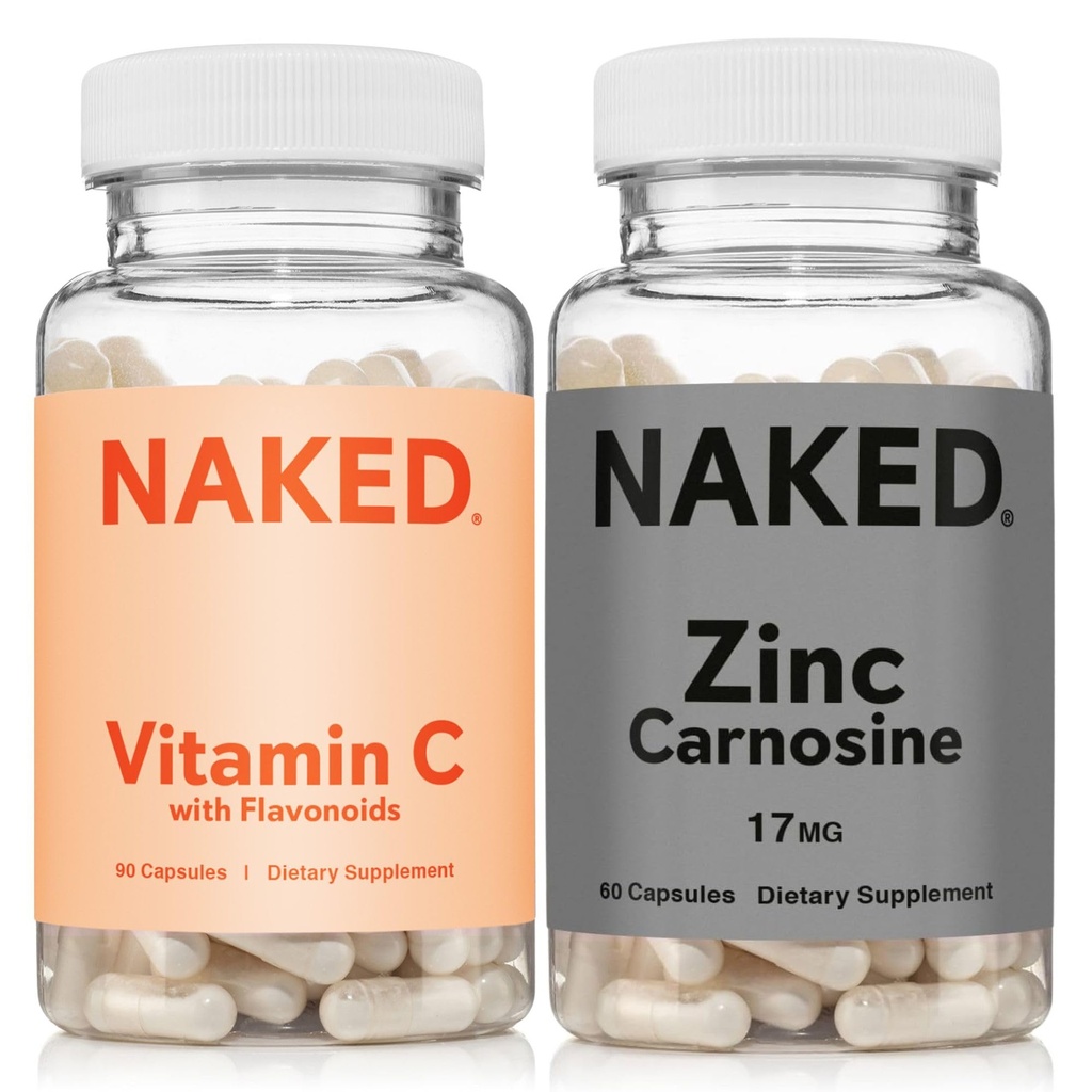 NAKED Zinc Carnosine 17mg (60 Capsules) Vitamine C 500mg (90 Capsules) – Végétaux; Non-OGM; Sans gluten; Immune quotidienne et soutien de l'estomac