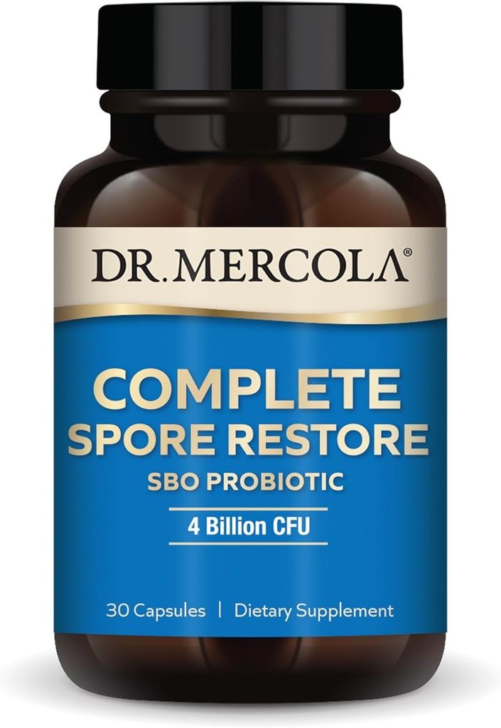 Dr. Mercola Complete Spore Restore, 30 Servierungen (30 Kapseln), SBO Probiotic, 4 Billion CFU, Nahrungsergänzung, Unterstützt gesunde Immunfunktion, Non-GMO