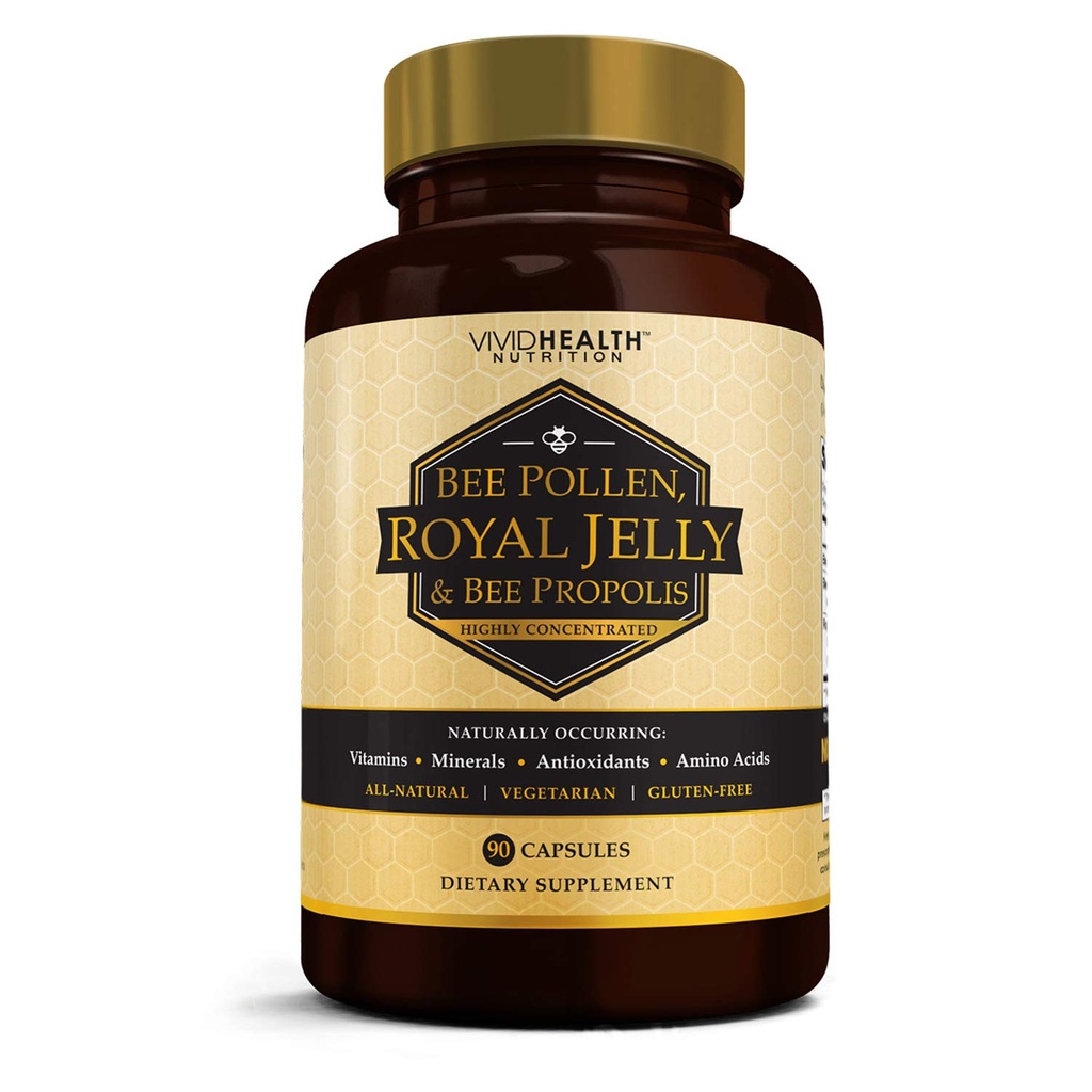 Haute puissance Royal Jelly et Bee Pollen Capsules, 90 Compte