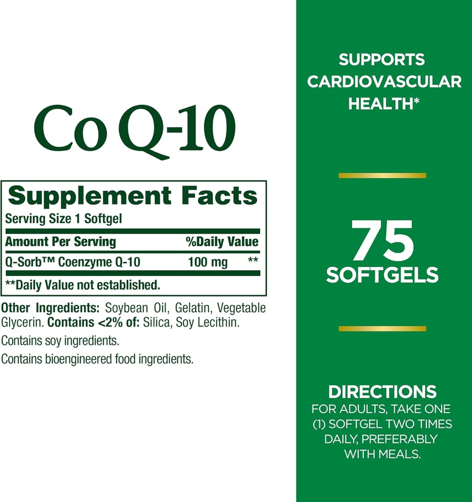 Nature's Bounty CoQ10, unterstützt Herzgesundheit, Nahrungsergänzung, 100mg, 75 Softgels (Pack von 2)