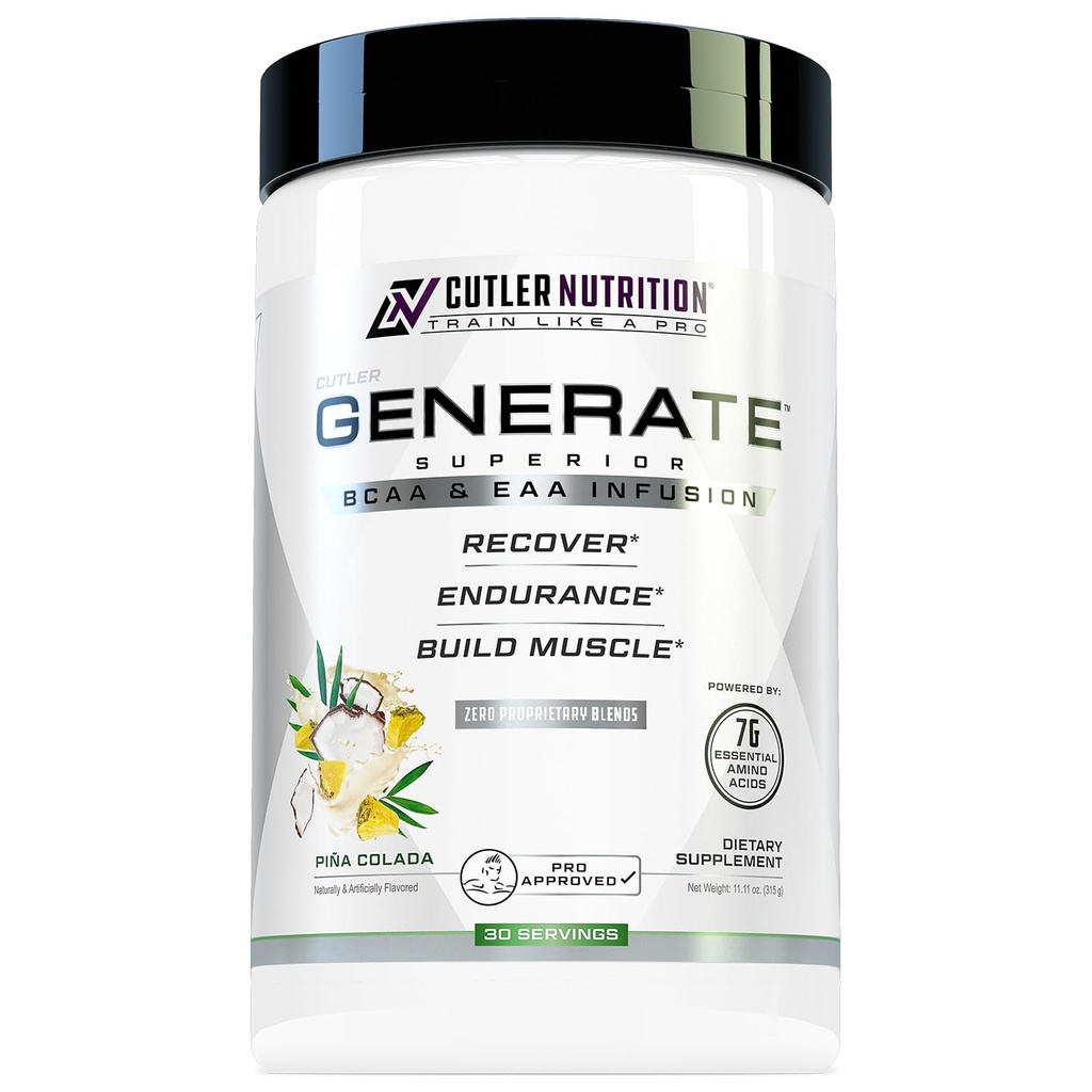 Nutrition du cutler Générer EAA et BCAA Poudre: Meilleur supplément d'acides aminés à chaîne ramifiée avec acides aminés essentiels, 5g BCAA, 2g EAA pour la masse musculaire maigre.
