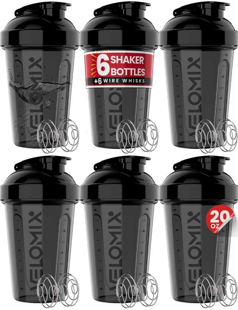 VELOMIX -6 PAQUET- Bouteilles pour agiter les protéines 20 oz - 6x Whisk filaire.