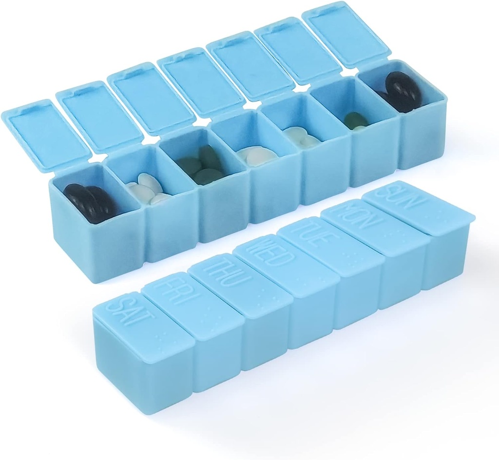 Weekly Small Pill Organizer, 7 Tage Pille Case, Tägliche Vitamin Case Medicine Box, Pillen-Container für Medizin ergänzt Fischöl (2Pcs, Blau)