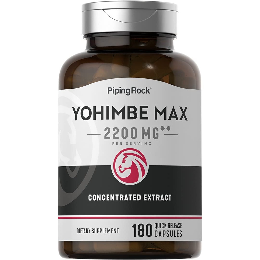 Piping Rock Yohimbe Supplements für Männer | 180 Kapseln | Max Concentrated Extract | mit Pausinystalia Yohimbe | Non-GMO, Gluten Free Supplement
