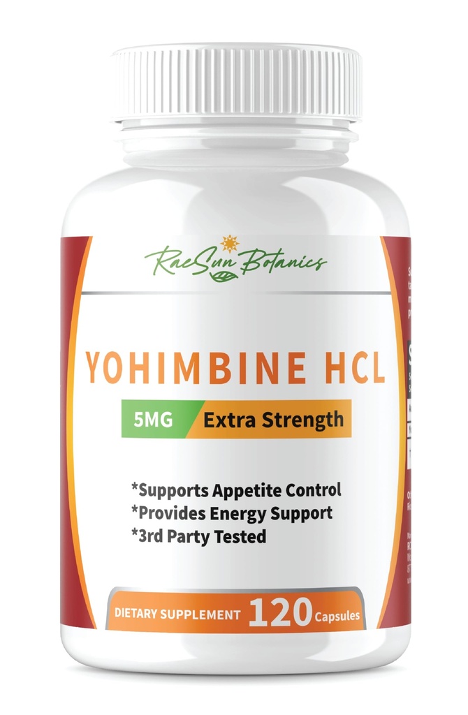 Yohimbine HCL Bark Extract Extra Forza Supplemento 5mg x 120ct Capsule Premium Fat Burner, Perdita di peso, Controllo dell'appetito, Supporto maschile, Energia e altro ancora