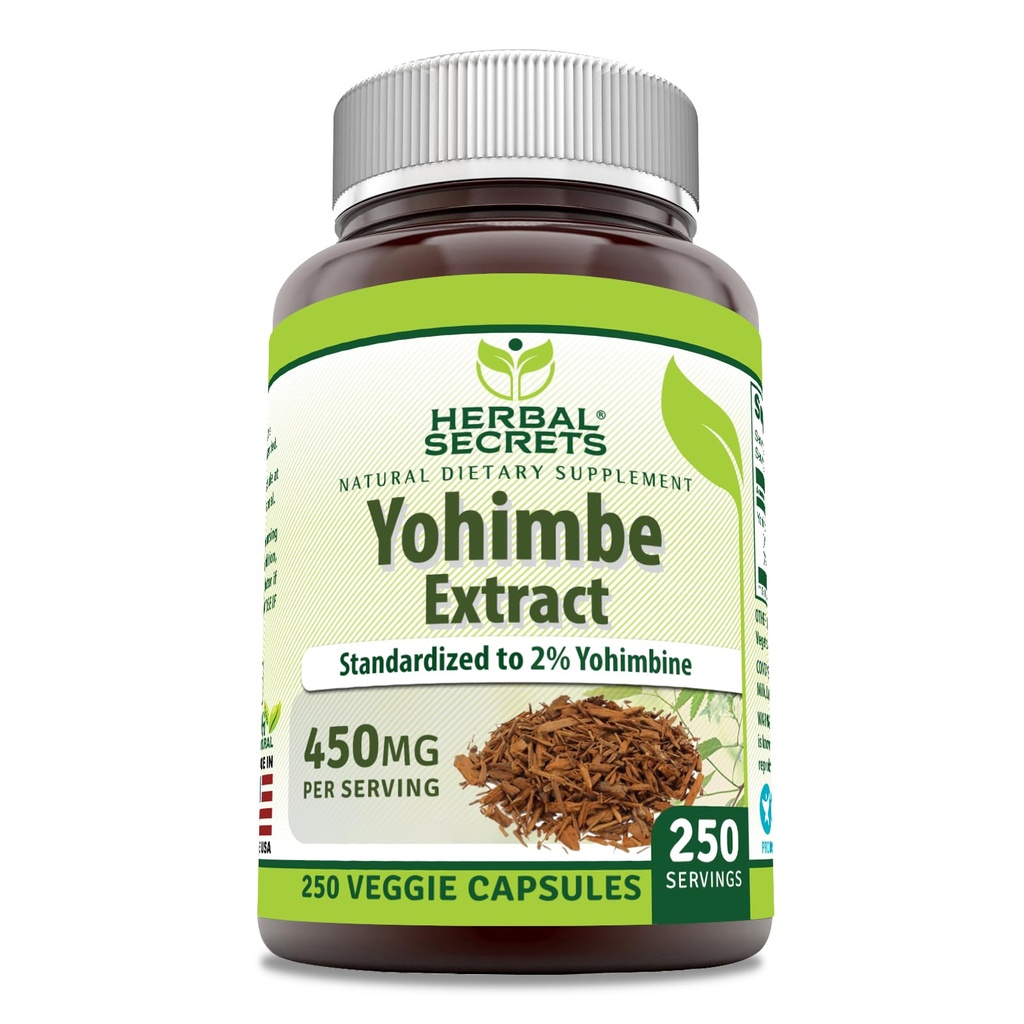 Kräutergeheimnisse Yohimbe Extrakt 450 mg Supplement | Veggie Kapseln | Nicht-GVO | Glutenfrei | Made in USA (1 Packung, 250 Count)
