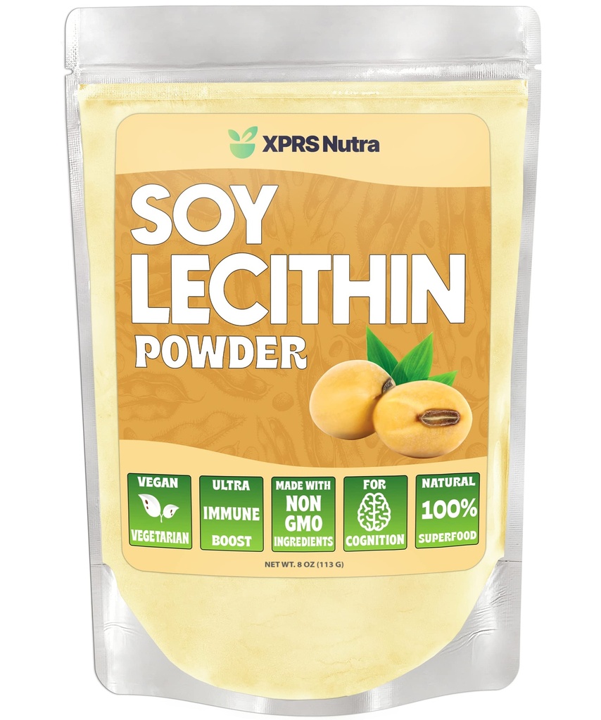 XPRS Nutra Soy Lecithin Polvere Cibo Grade Grasso Emulsionante - Adatto per cucinare, cuocere e altro - Vegan Friendly Soy Lecithin Polvere Cucina Aid (8 once)