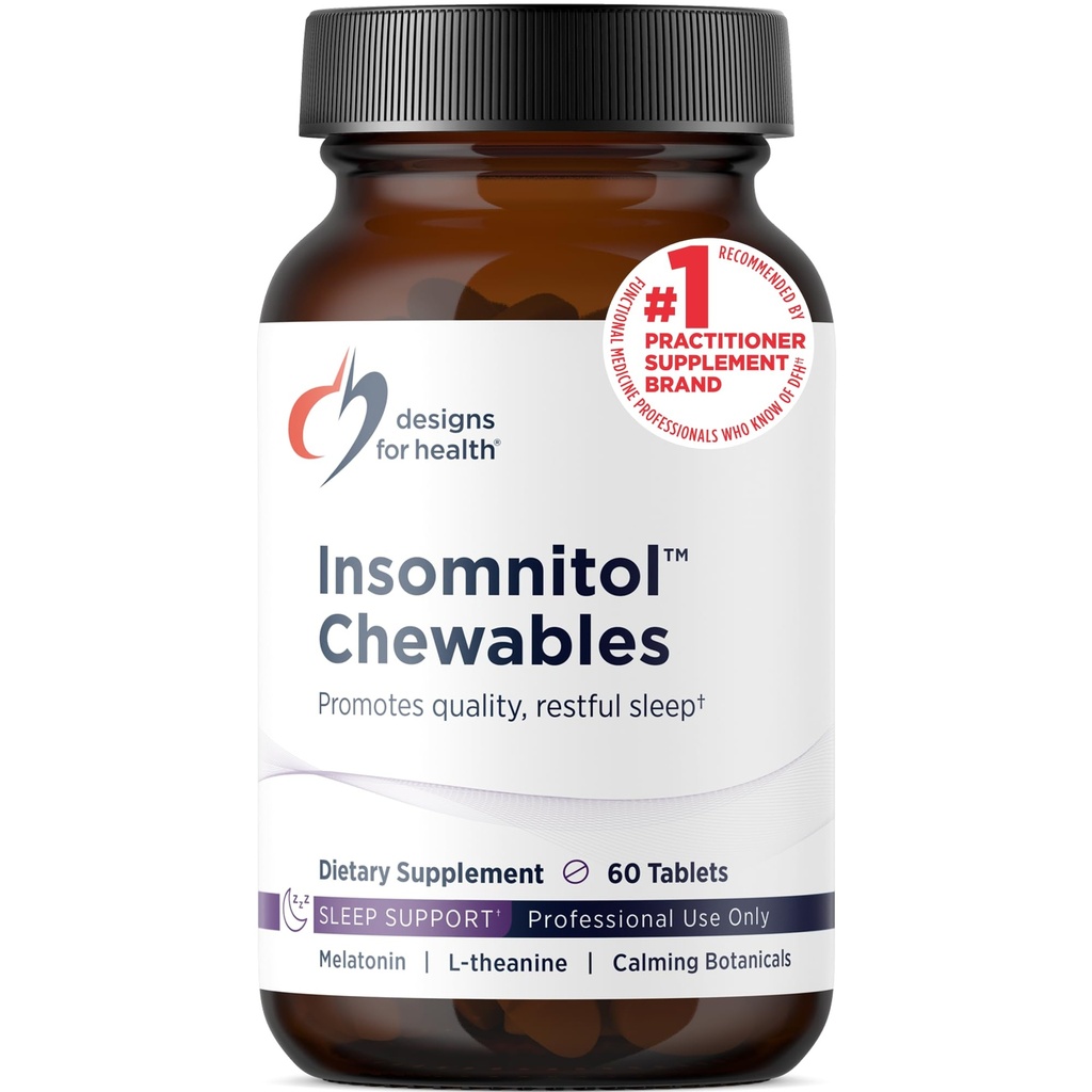 Disegni per salute Insomnitol Chewables - Melatonina masticabile - 200 mg L-teanina, 5-HTP, Vitamina B6 + Inositol - Delizioso limone aromatizzato Supplemento - Vegan (60 compresse)