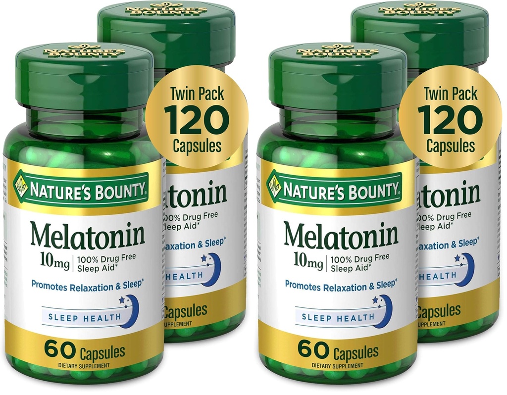 Natur Bounty Melatonin, fördert Entspannung und Schlaf Gesundheit, 10 mg, Kapseln, 60 Ct (Paket von 4)