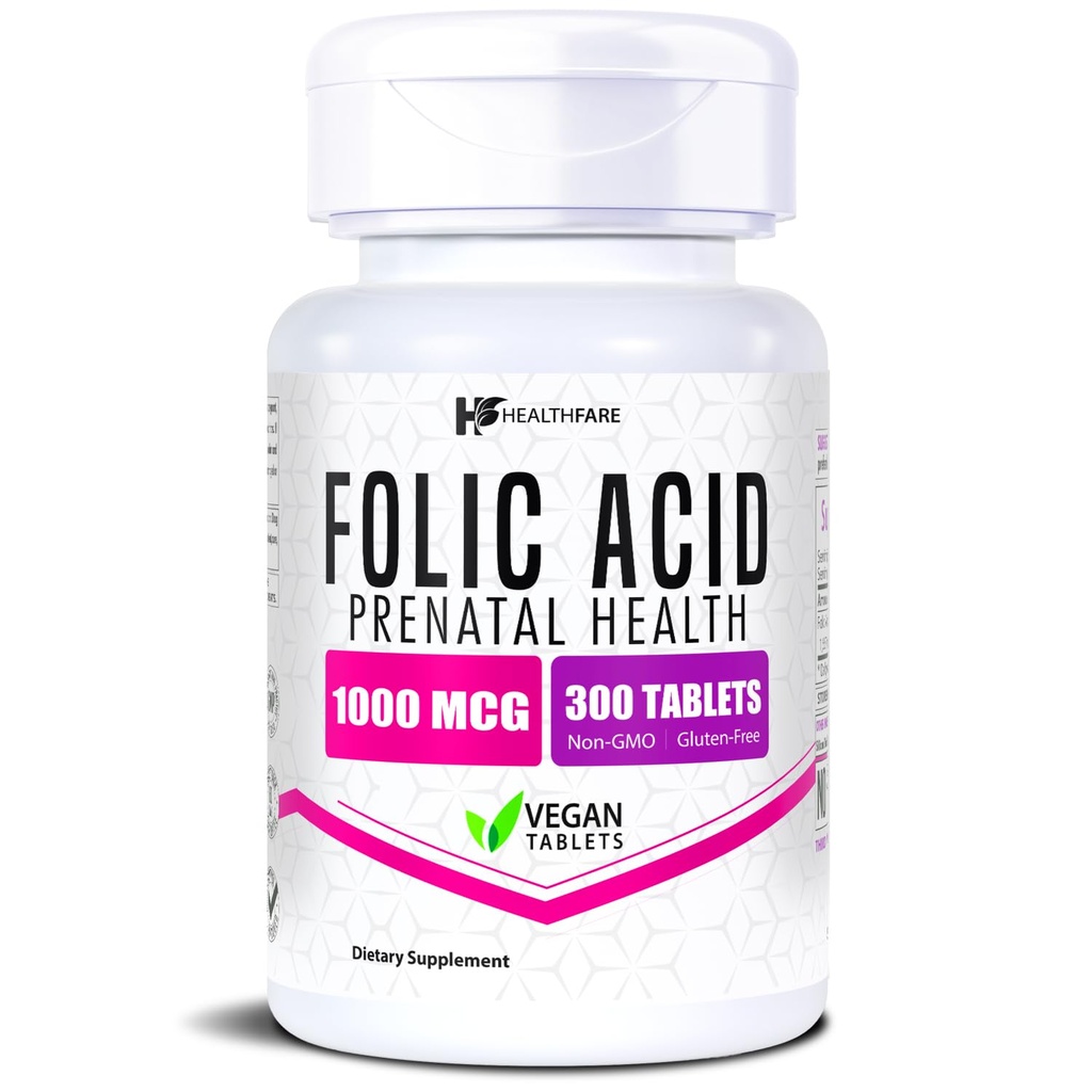 Healthfare Folsäure 1000mcg | 300 Veg Tabletten | Vitamin B9 | Glutenfrei | Non-GMO | Made in USA