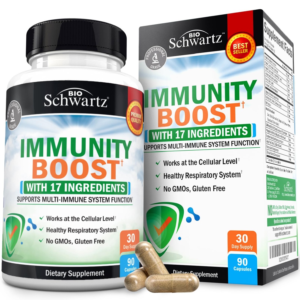 BioSchwartz Immune Support Supplement - Vitamin C with Zinc Elderberry Extract Ginger Bee Propolis Beta Carotenes, Immunity Boost for Adults, Immune Defense Antioxidant Vitamins, 90 Capsules