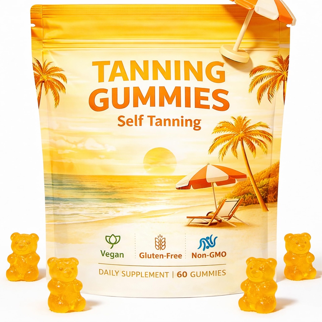 Tanning Gummies – Advanced Self Tanning Support with Beta Carotene, Astaxanthin, Vitamin C, Turmeric & Mango Extract – Promotes an Even, Natural-Looking Glow – 60 Gummies