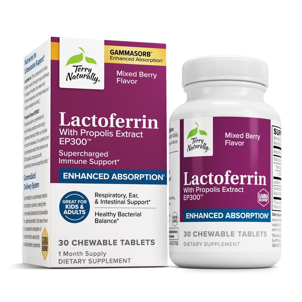 Terry Naturally Lactoferrin with Propolis Extract EP300 - Supplement for Immune Support - Respiratory, Ear & Intestinal Support - 30 Tablets (30 Servings)