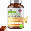 Purity Labs CLA Suppléments 4500MG - Huile de carthame non OGM - Soutient l'énergie, la perte de poids, la santé cardiaque et la santé musculaire - 180 Gels mous