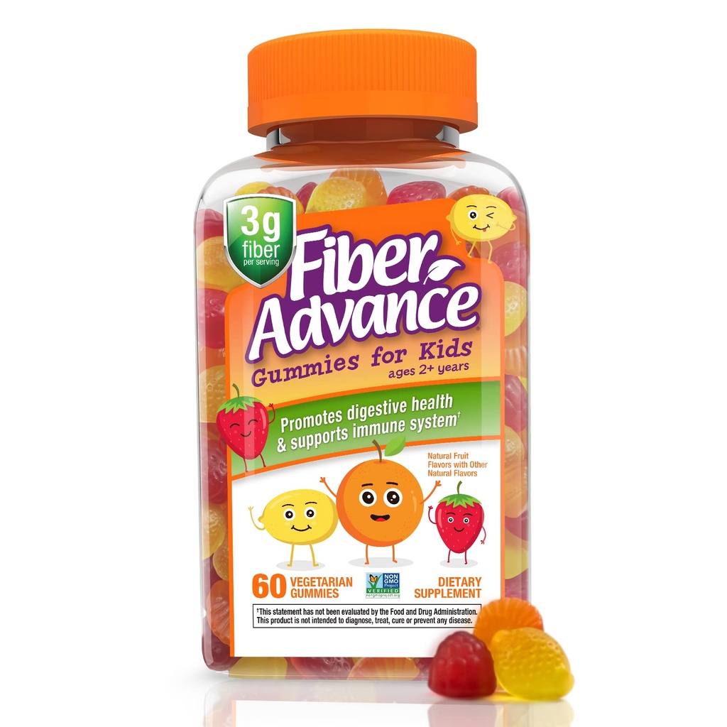 Gommies d'avance de fibre pour les enfants (100 %) Suppléments de fibre à base de plantes pour la santé digestive (60)