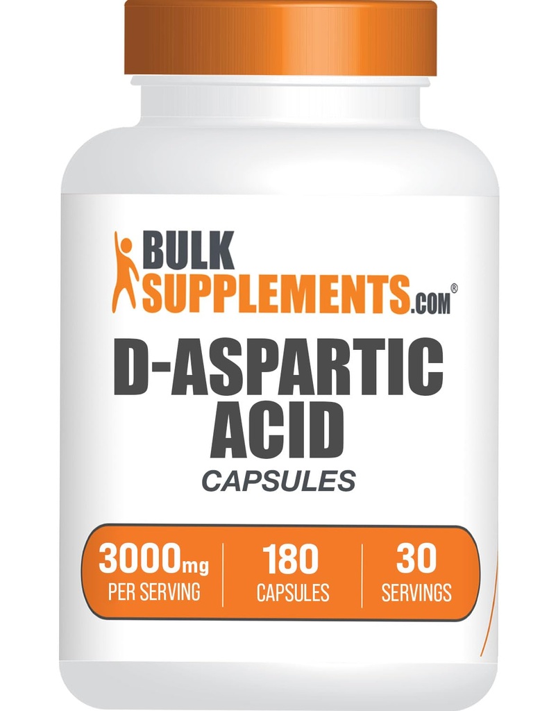 BulkSupplements D-Aspartic Acid Capsules - DAA Supplement für Herren & Frauen, D-Aspartic Acid 3000mg - Unflavored & Soy Free, 6 Kapseln pro Servierung, 180 Kapseln (Pack von 1)