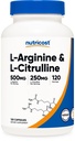 Nutricost L-Arginine L-Citrulline Complex 750mg, 120 Capsules - Non-GMO