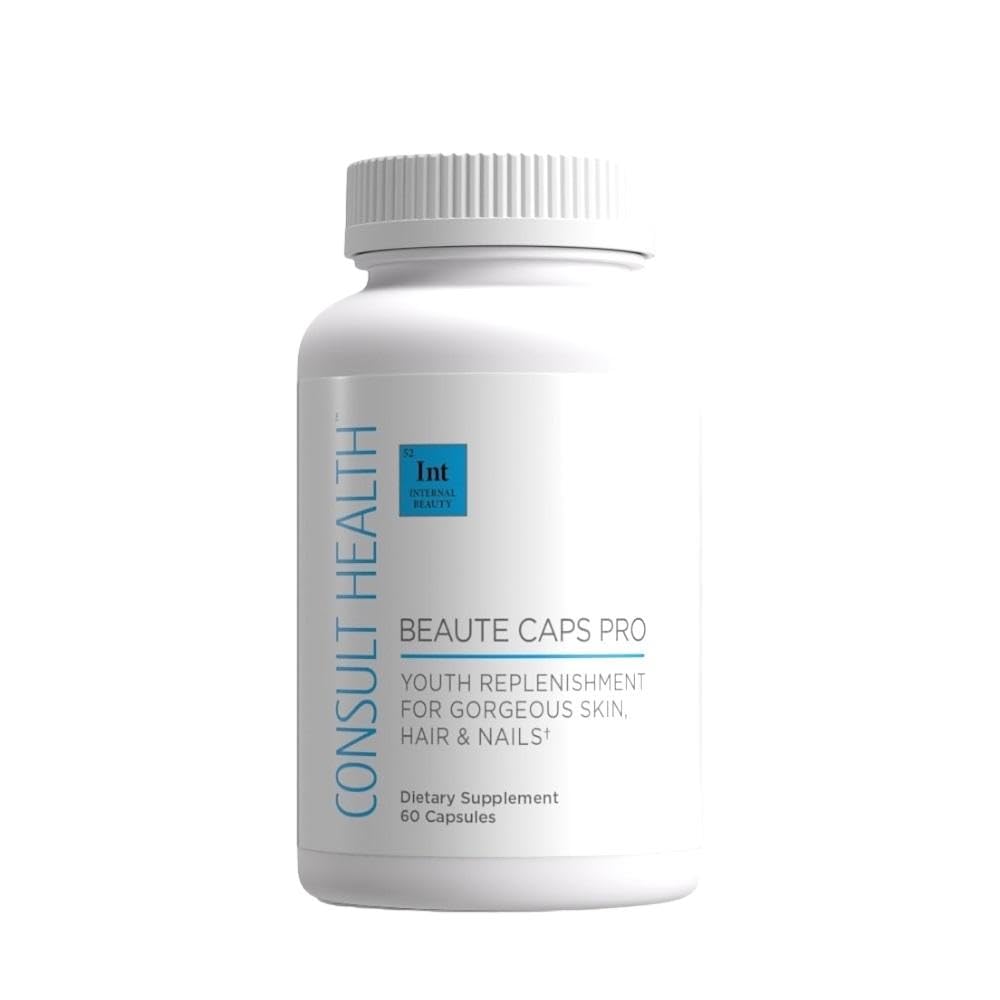 Consult Health Beaute Caps Pro - Supporta la crescita dei capelli, Skin & Nail Health - Collagen, Vitamine B6, B7, B12, D & 10.500 mcg Biotina - MSM, Sangue Arancione - Anti-invecchiamento - USA Made - Donne & Men 60 Capsule
