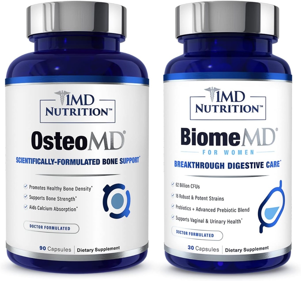 1MD Nutrition OsteoMD & BiomeMD per le donne Bundle | Supporto completo per ossa e salute urinaria