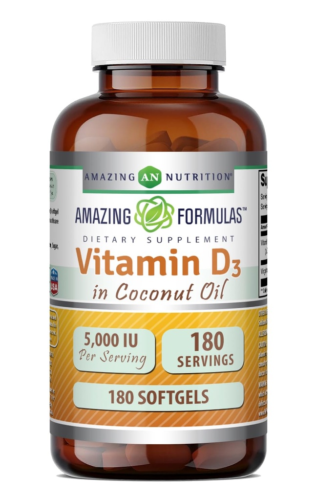 Erstaunliche Formeln Vitamin D3 mit Kokosöl-Ergänzung | 5000 IU Per Serving | 180 Softgels | Non-GMO | Gluten Free | Made in USA