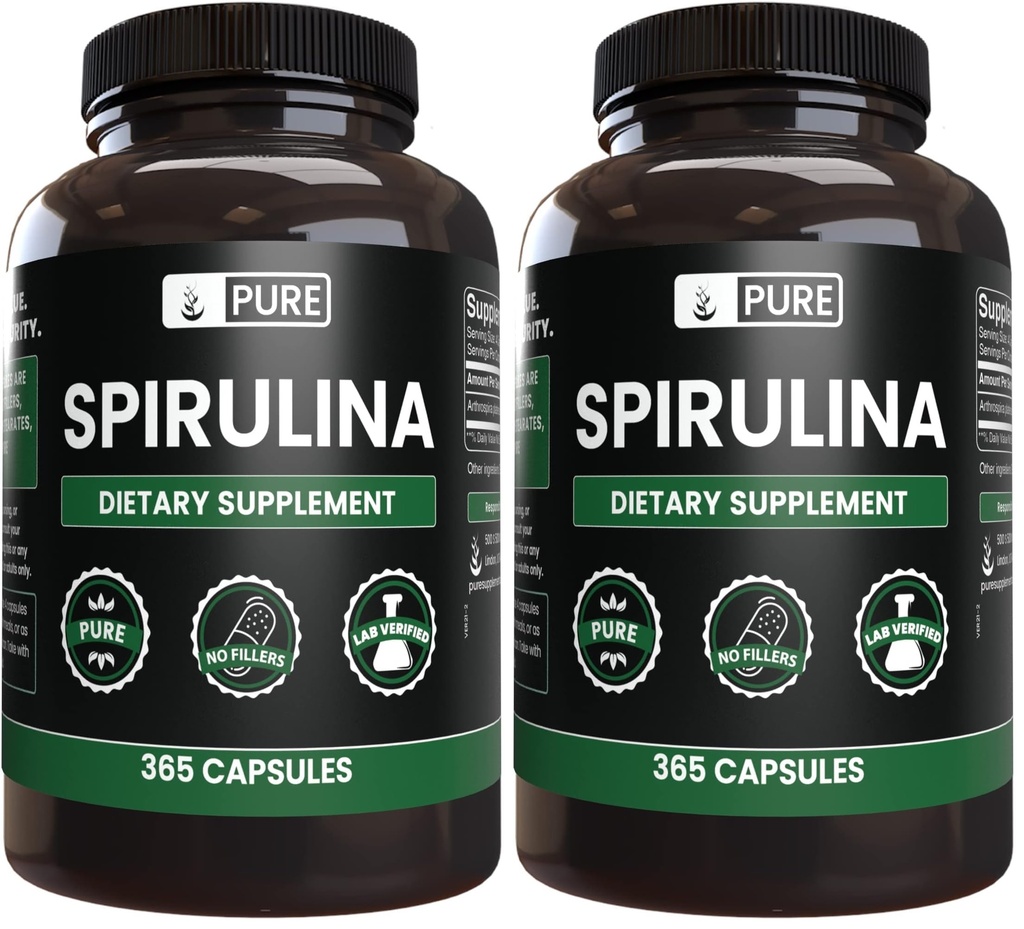 PURE ORIGINAL INGREDIENTS Spirulina (365 Capsules) No Magnesium Or Rice Fillers, Always Pure, Lab Verified (Pack of 2)