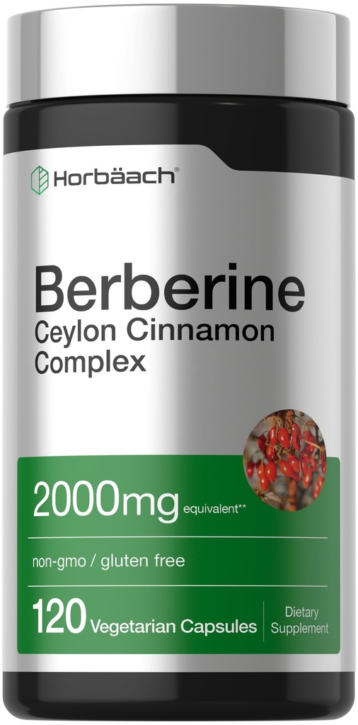 Horbäach Berberine with Ceylon Cinnamon | 120 Veggie Capsules | Vegetarian, Non-GMO & Gluten Free Supplement | Berberine Complex