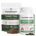 Real Mushrooms Turkey Tail Poudre pour les humains (45 portions) et Turkey Tail pour les animaux domestiques (90ct) - Poudre et capsules Bundle pour le soutien immunitaire - végétalien, non-OGM, sans grains, sans gluten