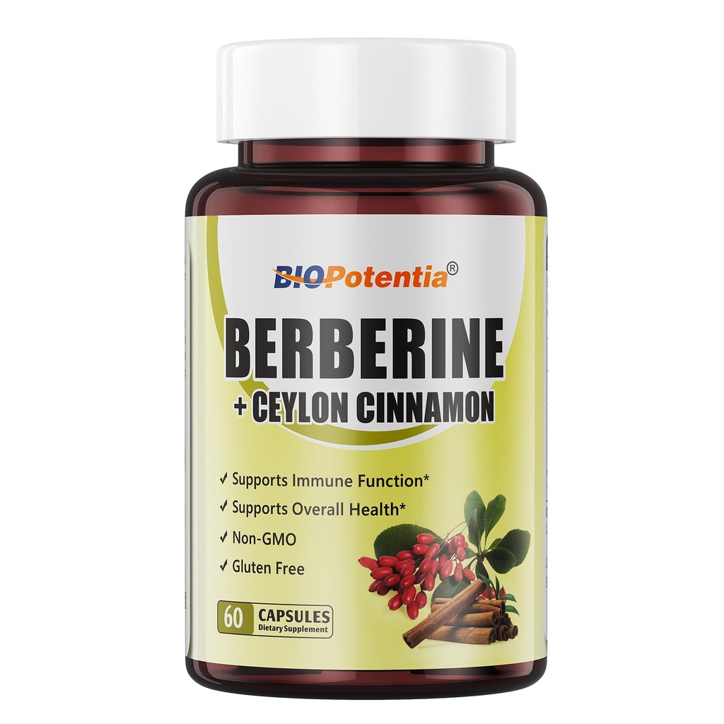 Berberine Supplement - Berberine 500mg with Ceylon Cinnamon, Enhanced Absorption Fomula for Immune System & Metabolic Support Supplement | Non-GMO - 60 Capsules