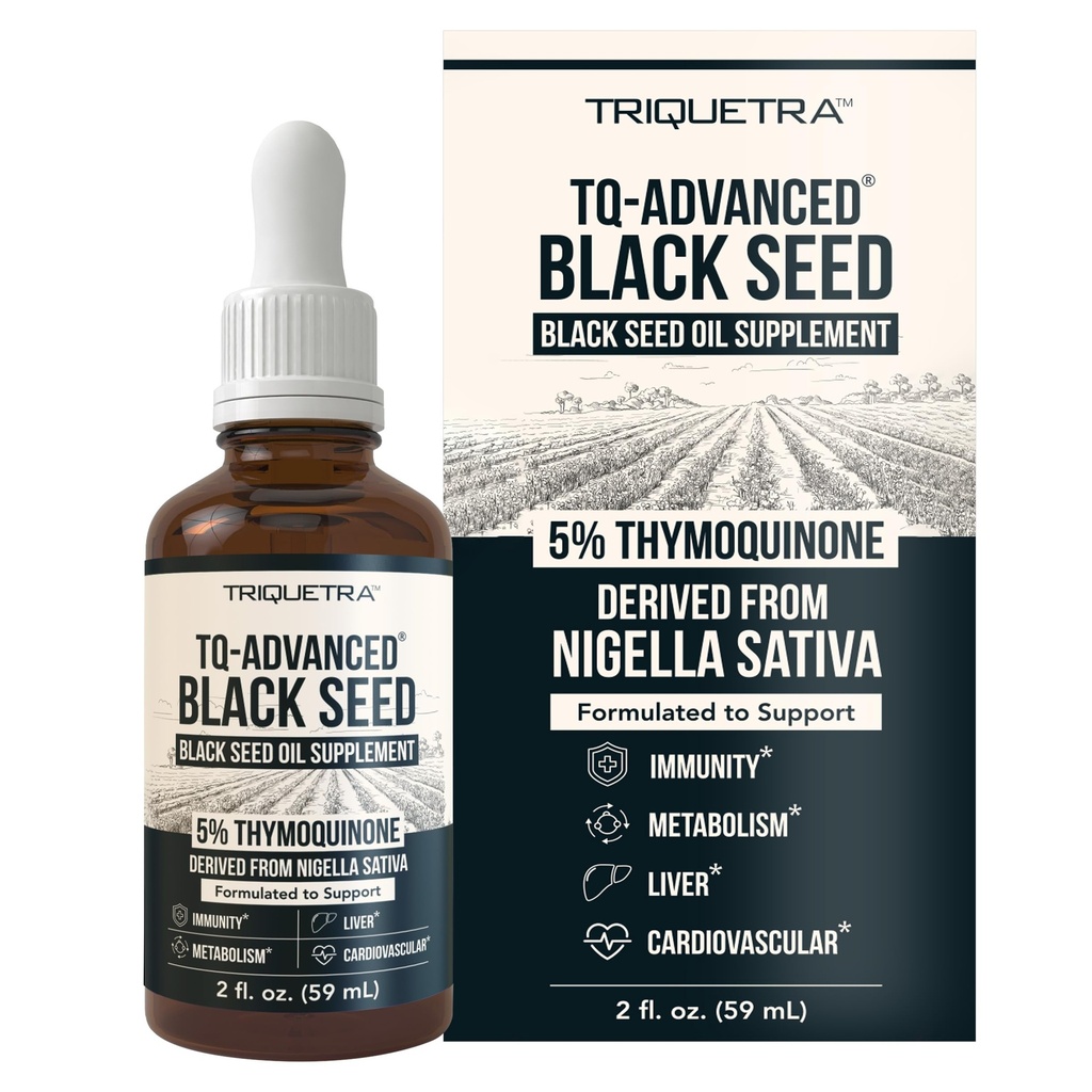 Black Seed Oil Liquid | 5% Thymoquinone - TQ-Advanced® | High Potency - 100 mg per Serving - 15:1 Concentrate from Nigella Sativa Extract, Raw Form, Vegan Formula, Glass Bottle (30 Servings)