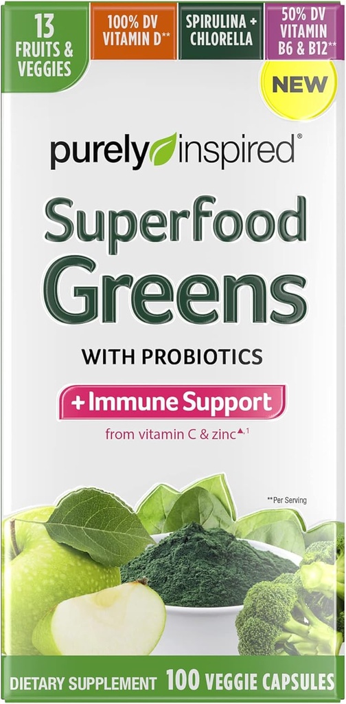 Greens Superfood Capsule Superfood Greens Capsule Vitamina C & Zinc per Supporto Immune + Vitamina D 13 Frutta & Verdura 100 Capsule Veggie