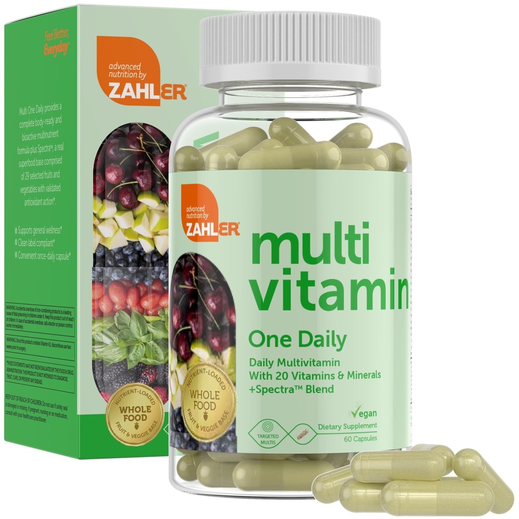 Zahler - Multivitamines véganes quotidiennes pour les femmes et les hommes (60 comtes) Multivitamines kosher - Vitamines et minéraux essentiels avec mélange de Spectra alimentaire entier - Vitamines végétariennes et véganes pour les adultes
