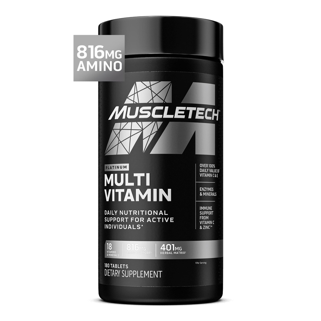 Muscletech Platinum Multivitamine für Männer und Frauen - Multi-Vitamin-Ergänzung für Immununterstützung - 18 Vitamine & Mineralien, Vitamin A C D E B6 B12 - Tägliche Trainings-Ergänzungen für Männer - 180 Kapseln