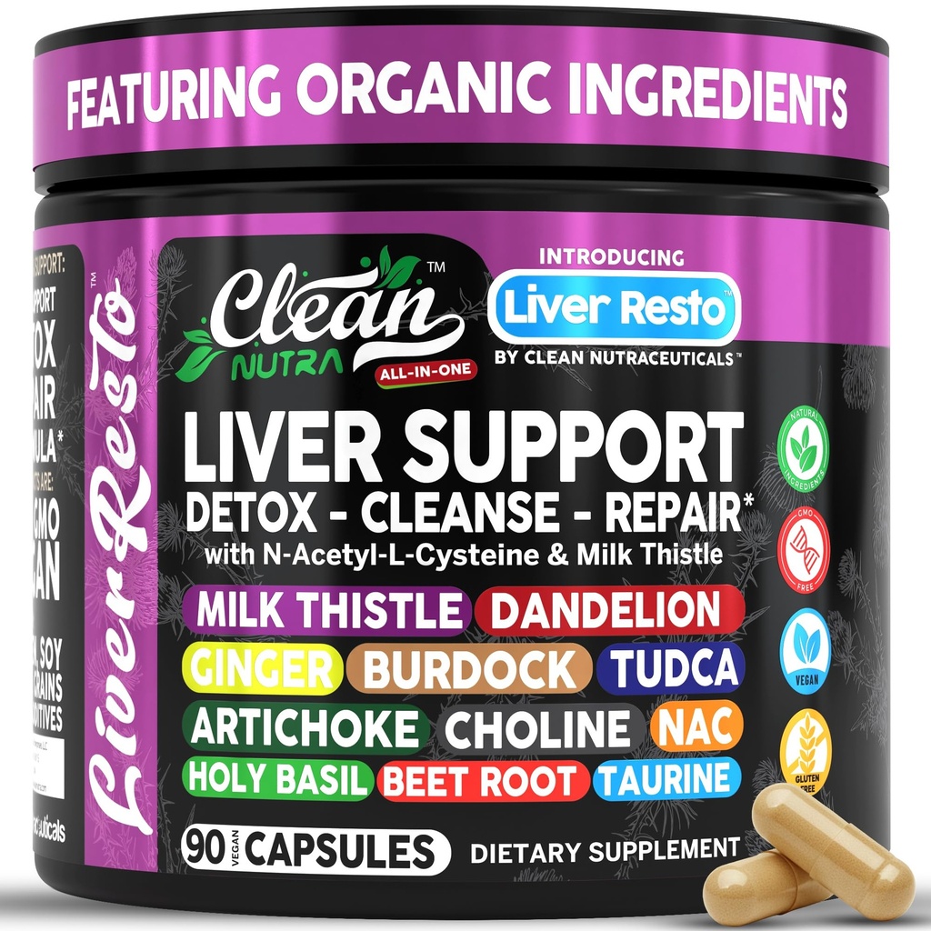 Nettoyer les nutraceutiques Nettoyer le foie Détox et réparer le lait Supplément de chardon + NAC, TUDCA, Racine de dandelion, Artichaut, Choline, Ginger, Racine de betterave, Burdock, Taurine, Support du foie 90 Capsules