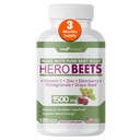 Gade Nutrition Hero Beets - Capsules de racine de betterave 1500mg - Poudre de racine de betterave biologique + vitamine C Zinc, Elderberry, grenade, extrait de graines de raisin - 3 mois d'approvisionnement