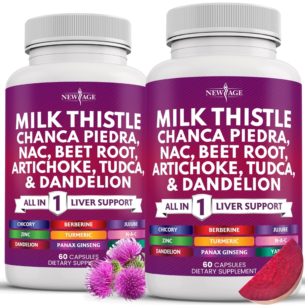 NEW AGE Milchdistel NAC Chanca Piedra Beet Root Artichoke Dandelion Root Astragalus - Plus TUDCA & Ingwer - 120 Count
