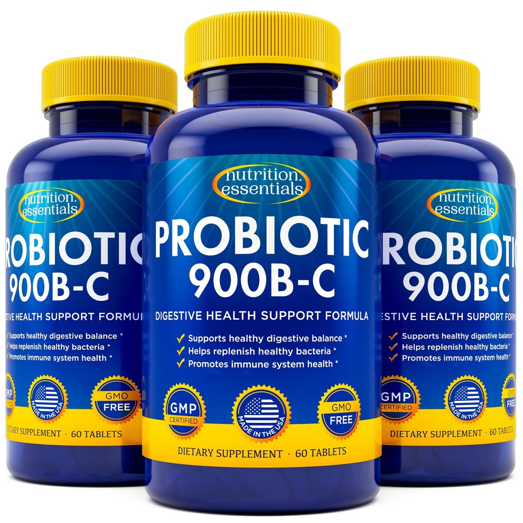 Nutrition Essentials Probiotiques pour les femmes et les hommes avec l'enzyme de la lactase naturelle et fibre prébiotique pour la santé digestive - 80pour cent + supplément plus fort pour le soutien de la santé Gut - 3 comte de 60 comprimés
