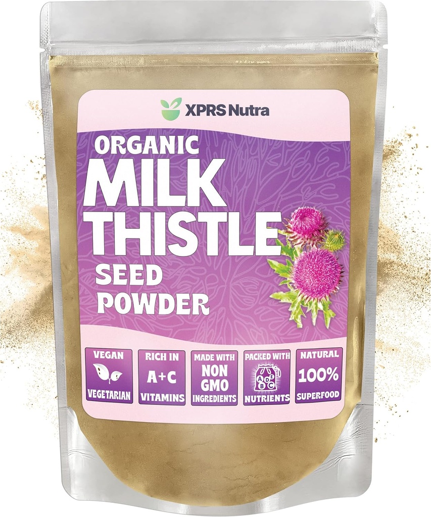 XPRS Nutra Organic Milk Thistle Seed Powder - Premium Milk Thistle Powder Rich in Silymarin und Antioxidants - Milk Thistle Seeds Support Liver Health - Vegan Friendly Milk Thistle Organic (8 Unze)