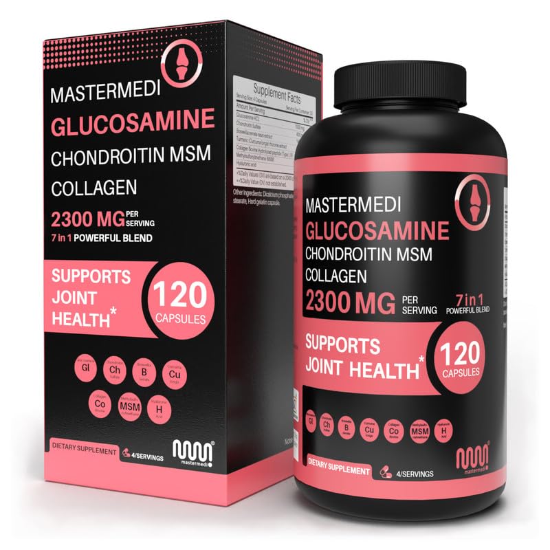 Mastermedi Glucosamine Chondroitin MSM Collagen Capsule – 2300mg Joint Support Formula – con Turmeric, Boswellia, Acido Ialuronico – Mobility & Flexibility Support – 120 Capsules, 30-Day Supply