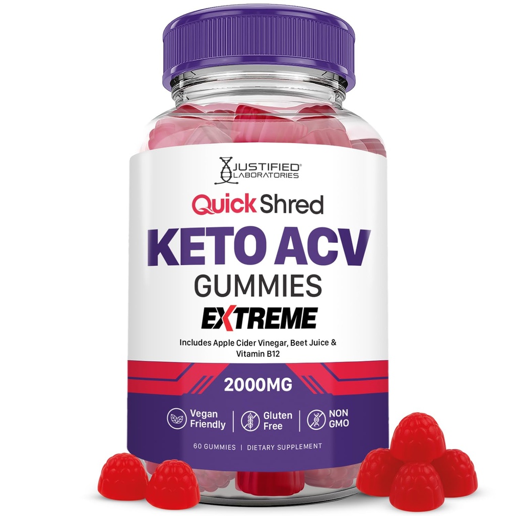 Justified Laboratories Quick Shred Keto ACV Gummies Extreme Advanced Formula 2000MG Apple Cider Essig Gummies mit Granatapfel-Blütensaftpulver & B12 Vegan, Non-GMO 60 Gummys