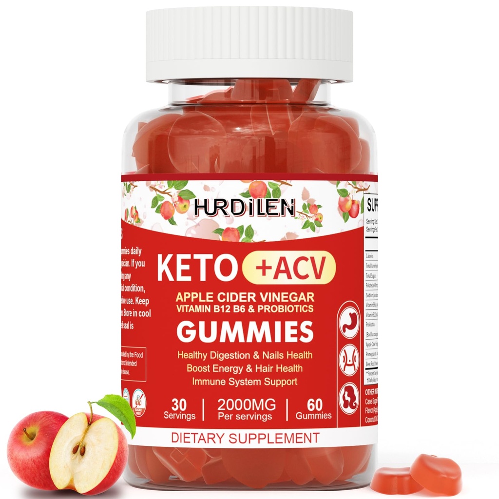 Keto ACV Gummies - 2000mg Apfel Apfel Apfel Apfelegar Gummie mit Probiotika, Vitamin B12 & B6 für Verdauung, Energie-Boost, Immunisierung & Haargesundheit - 60 Count No Sugar, Non-GMO, Gluten-Free für Frauen Männer
