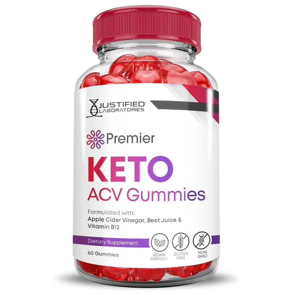 Justified Laboratories Premier Keto ACV Gummies (1000 mg) - 60 Count - Formulated with Apple Cider Vinegar, Folate & Vitamin B12 - Non-GMO, Vegan, Gluten Free - 30 Servings