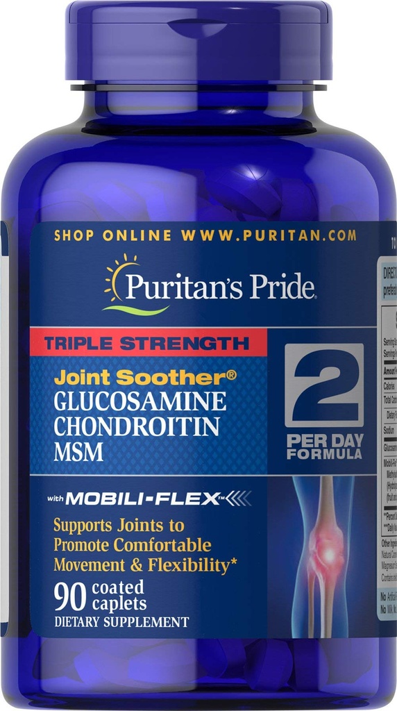 Puritan Pride Triple Strength Glucosamine, Condroitina & MSM Joint Soother, 90 Coated Caplets