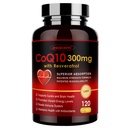 ZEBORA CoQ10-300mg con Trans-Resveratrolo, PQQ & Vitamina E - Alto assorbimento Coenzima-Q10 con BioPerine - potente antiossidante per il cuore e la produzione di energia, 120 capsule vegetali