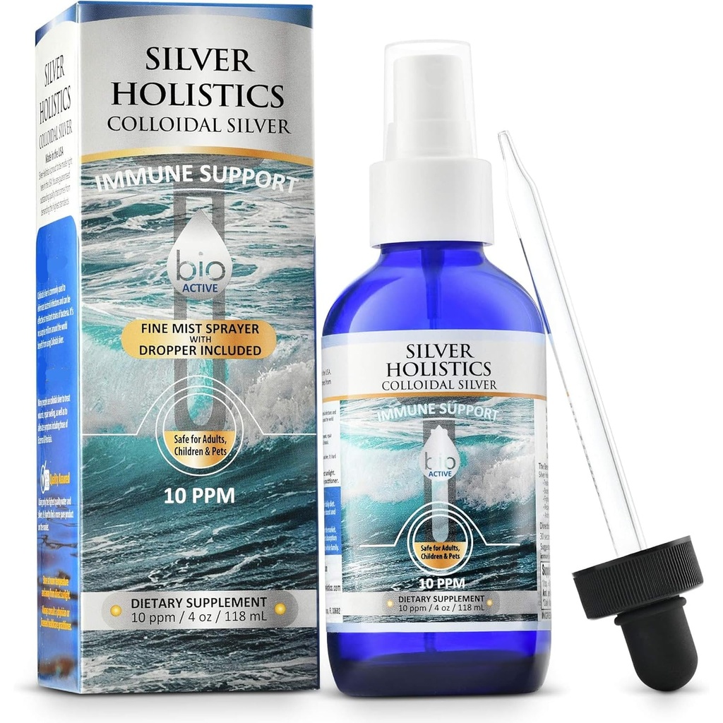 Colloidal Silver Liquid Spray | 10 PPM Ionic Silver | 4 oz Glass Bottle by Silver Holistics