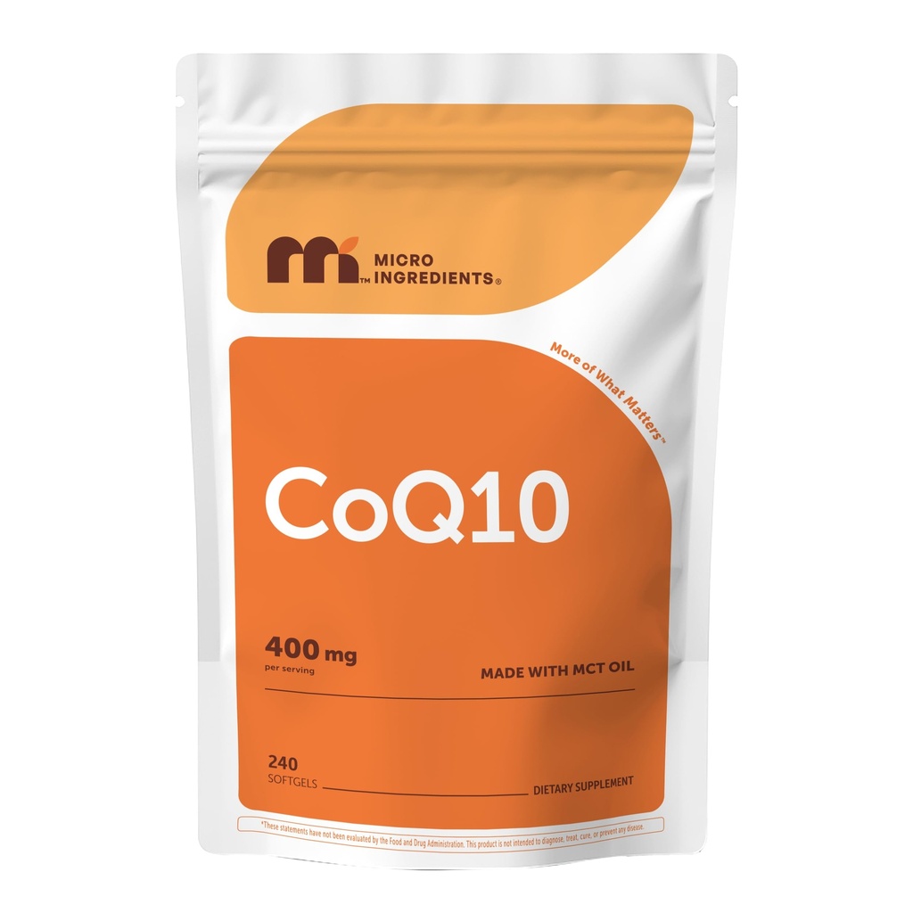 Micro Ingredienti CoQ10 400 mg Per Serving, 240 Softgels | Made with Coconut MCT Oil | Coenzyme Q10 (Ubiquinone) | Non OGM
