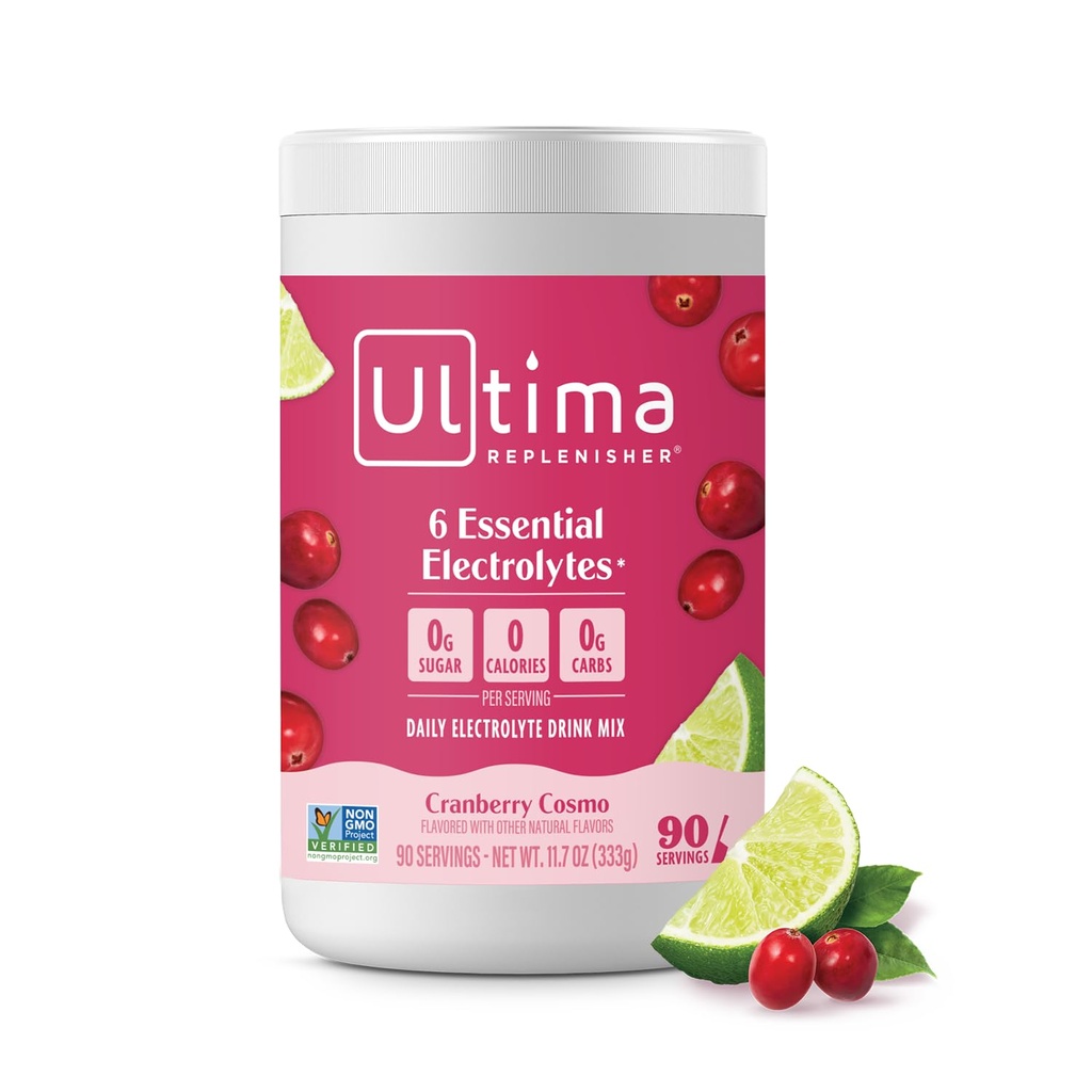 Ultima Replenisher Daily Electrolyte Powder Drink Mix – Sugar Free – Cranberry Cosmo, 90 Serve – Polvere di idratazione con 6 elettroliti chiave e minerali Trace – Keto Friendly, Non OGM