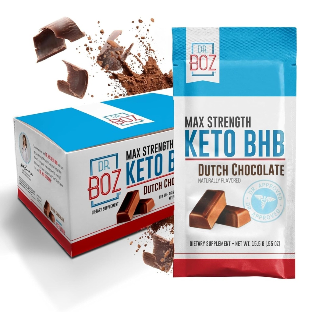 Dr. Boz - Keto BHB Powder - Cioccolato olandese, 20 Sachets - Aumentare l'energia e ridurre le voglie - Supplemento dietetico Max Strength - USA Made - 11.7oz (332g)