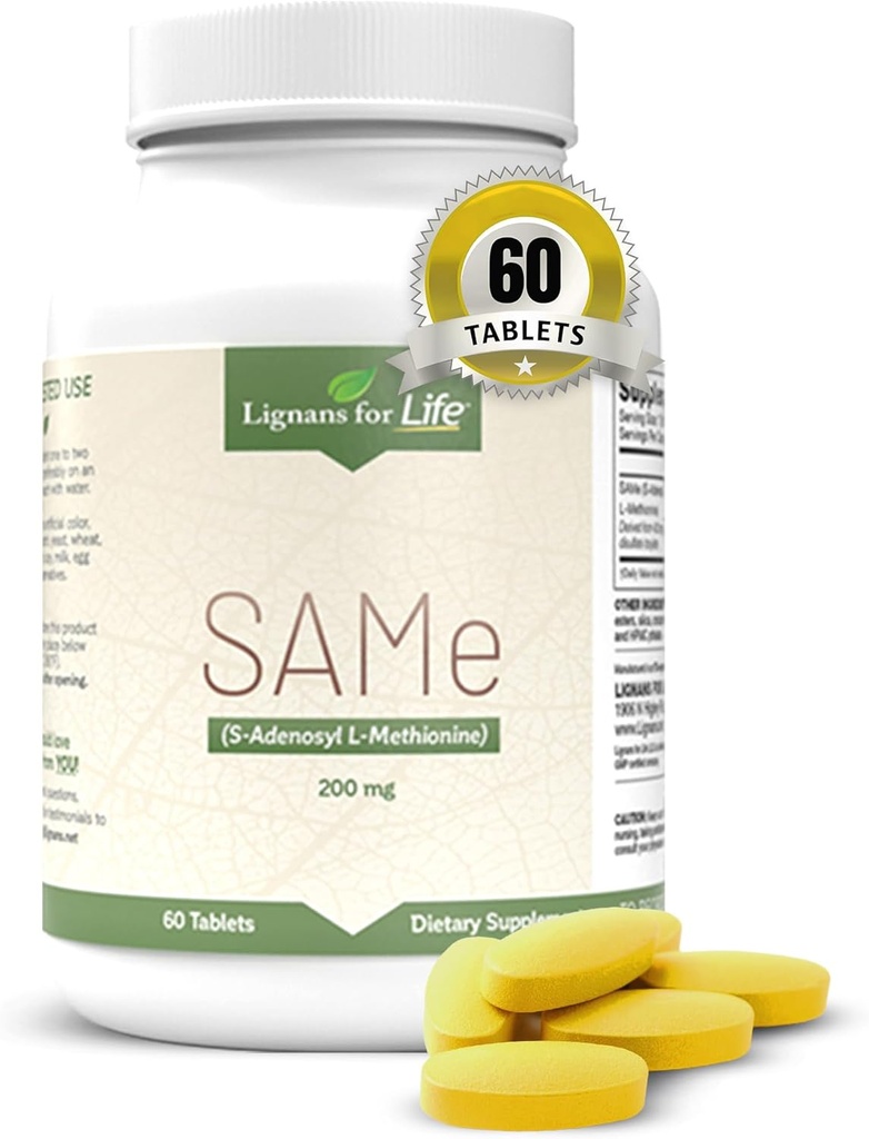 Lignans For Life SAM-e 200mg, 60 Tabletten - Ernährungsunterstützung für Erwachsene, Mood & Joint Support Supplement, Lebergesundheit, Fibroid & Immunität Support, Gehirngesundheit, S-Adenosyl Methionine Supplement