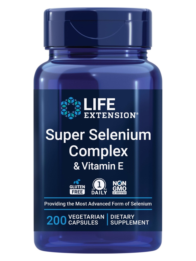 Life Extension Super Selen Complex, 200 mcg – 3 Formen von Selen, Vitamin E – Cellular Health & Longevity Support – Glutenfrei, Nicht-GVO, Vegetarier, 1 Täglich – 200 Kapseln
