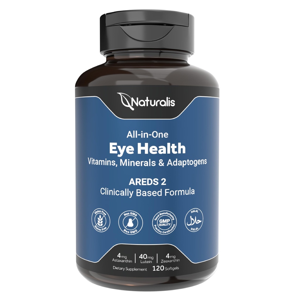 Naturalis Areds2 Klinisch basierte Augenergänzung | Lutein, Zeaxanthin, Astaxanthin, Bilberry, Blueberry, Cranberry & Grape Seed Adaptogen Blend | 120 Vision Essential Softgels